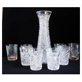 Cut Glass Vase 12" Tall, & 4" Cut Glass Tumblers, Qty 12
