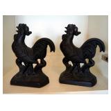 Cast Iron Rooster Door Stops, 6.5" Tall, Qty 2