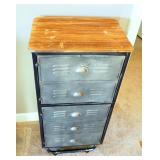 Metal 2 Door Locker Styled Storage Cabinet With Wood Top, 45" x 21" x 14"