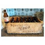 Vintage Special Ypra Vermeulen Belgian Beer Bottles, Qty 32 And Wood Crate, 7" x 21" x 13.5"