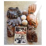 1969 New York Yankees Score Car & Official Program, Vintage Baseball Gloves Qty 4, Franklin & Regent
