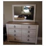 Farm House Style 6 Drawer Dresser, 36" x 54" x 16", Dresser Mirror, 31" x 42"