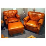 Upholstered Footed Nailhead Trimmed Arm Chair, 37" x 39" x 36.5", Qty 2, With Ottoman, 17" x 30" x 2