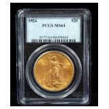 1924 St Gaudens Double Eagle $20 Gold Coin, Certified By PCGS, Graded MS64