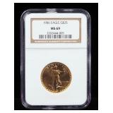 1986 American Eagle $25 1/2 oz Fine Gold Coin, Certified By NGC, Graded MS69