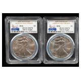 2016 American Eagle $1 Silver Coin, 1 oz Fine Silver, Certified By PCGS, Graded MS70, Qty 2