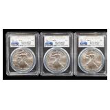2016 American Eagle $1 Silver Coin, 1 oz Fine Silver, Certified By PCGS, Graded MS70, Qty 3
