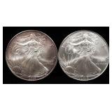 2008 And 2010 American Eagle $1 Silver Coins, Each 1 oz Fine Silver