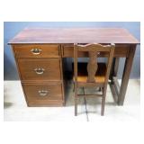 Office Desk With 4 Drawers, Brass Pulls, 33" H x 48" W x 20.5" D, With Wood Chair
