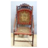 Antique Needlepoint Folding Chair With Brass Tack Accents, 35.5" High