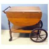 Serving Cart With Drop Down Sides And Lower Shelf, 26.5" High x 38" Wide (With Sides Up) x 32" Long