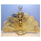 Brass Peacock Feather Style Fireplace Screen, With Carry Handle, 28" High x 37.5" Wide (Expanded, 10
