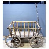 Wood Cart With Slanted Slat Sides, Iron Rim Wheels, Open Front And Rear, 25.5" High x 42" Long (Excl