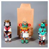 Kachina Dolls, Qty 3, Includes Grandmother And Thunder, All 5" High, And Clay Chimney