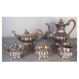 Community Silver Plate Tea And Coffee Set, Melon Design, Includes Tea Pot, Coffee Pot, Creamer, Suga