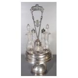 Acme Silver Co Silver Plate Cruet Set With Frosted Glass Containers