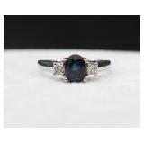 10K White Gold Oval Cut Sapphire And Diamond Ring Approx 3/4 Carat 7x5mm Sapphire And .12 TW Diamond
