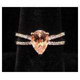 10K Rose Gold Pear Cut Morganite And Diamond Ring, Approx 1 Carat 8x6mm Morganite and .13 TW Diamond