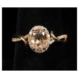 10K Rose Gold Oval Cut Morganite And Diamond Ring, Approx 3/4 Carat 7x5mm Morganite And .16 TW Diamo