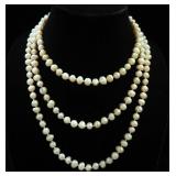 White Genuine Fresh Water Pearl Round Necklace, 7-8mm, 64" Long
