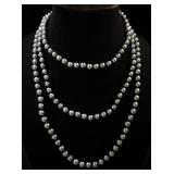 Black Genuine Fresh Water Pearl Round Necklace, 7-8mm, 64" Long