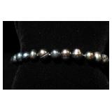 Black Genuine Round Fresh Water Pearl Stretchy Bracelet, 7-8mm