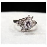 10K White Gold And Cubic Zirconia Ring, Size 9, Approx 4.26 g Total Weight Including Stones