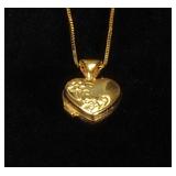 14K Yellow Gold Locket Heart With 14" Long Box Chain, Approx 1.49 g Total Weight