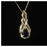 Sterling Silver Blue And White Lab Sapphire Pendant With 20" Long Chain, Approx 3.14 g Total Weight