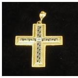14K Yellow And White Gold Greek Key Cross Pendant, Approx 2.14 g Total Weight