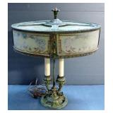 Antique French Rainaud Reverse Painted Figural Bouillotte Table Lamp, 25" Tall, Powers On