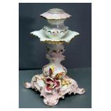 Capodimonte Gold Trimmed Floral Candle Stick, 9" Tall With Matching Hand Bell