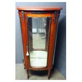 Antique Vitrine Curio Cabinet With Guilt Bronze Accents And 2 Glass Shelves, 54" x 27" x 13"