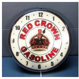 Red Crown Gasoline 14" Lighted Wall Clock, Reproduction, Powers On