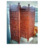 Carved Wood 4 Panel Room Divider / Dressing Screen, Each Panel Measures 72" x 20"