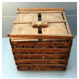Primitive Wood Bird Crate, 11" x 13" x 13", Repurposed Wood Crate And Woven Basket