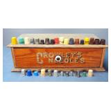 Crowleys Needles Wood Storage Box Including Antique Thimble Collection, Qty 28