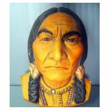 Cast Sitting Bull Wall Bust By B & H Ltd., 13" x 9", Powder Horn, Leather Pouch And Lefton China Roa