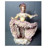 Brass And Cut Crystal Figural Candlestick Holders, Qty 2, Dresden Lace Style Figure, 12" Tall, Cut C