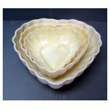 Belleek Heart Shaped Nesting Bowls, Qty 3