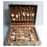 Vintage Cutlery Set In Wood Box With Wood Handles, Includes, Forks, Spoons, Knives, Serving Ware, Ho