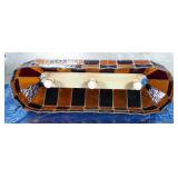 Vintage Leaded Stained Glass Three Light Hanging Bar Light, 11" x 40" x 14"