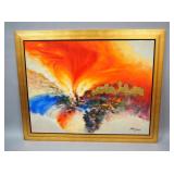 Haim Sherrf (Israeli-Canadian) The Burning Bush Texturized Print On Canvas With Gold Leaf, Remarked 