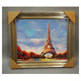 Redina Tili (Albanian, 1970- ) Eiffel Tower Version XXXI Oil On Canvas, Framed, 30" W x 26" H