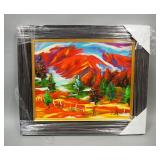 Redina Tili (Albanian, 1970- ) Red Scape Version XXIX Oil On Canvas, Framed, 29.5" W x 26" H