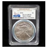2016 American Eagle $1 Silver Coin, 1 oz Fine Silver, Certified By PCGS, Graded MS70, Qty 5