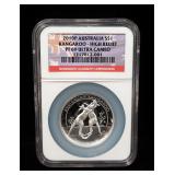 2010 P Australia Kangaroo High Relief $1 Silver Coin, 1 Ounce .999 Silver, Certified By NGC, Graded 