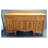 Vintage Oak Buffet With 3-Drawers, 39" x 66" x 20"