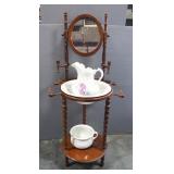 Antique Victorian Wash Stand With Wash Basin, Pitcher And Chamber Pot, 52" x 22" x 20"