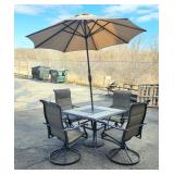 Patio Dining Set Including Table, 28.5" x 42" x 42", High-back Swivel Chairs With Mesh Seats, Qty 4,